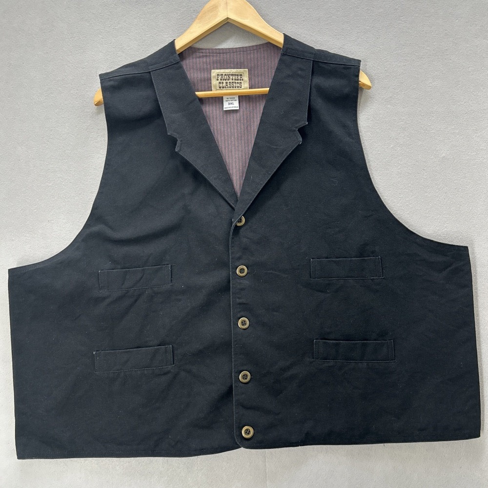 Frontier Classics Mens Black Cotton Canvas Western Cowboy Vest 3XL Notched Lapel